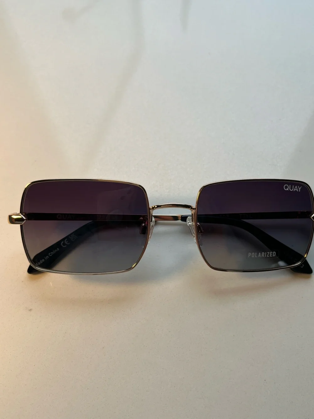 QUAY TTYL Rectangle Sunglasses in Gold / Smoke Polarized Lens - NWT